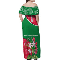 Maldives Floral Bloom Off Shoulder Maxi Dress with Tropical Island Blossoms and National Flag Design