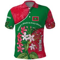 Maldives Floral Bloom Polo Shirt with Tropical Island Blossoms and National Flag Design