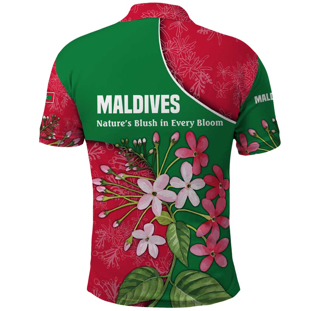 Maldives Floral Bloom Polo Shirt with Tropical Island Blossoms and National Flag Design