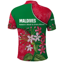 Maldives Floral Bloom Polo Shirt with Tropical Island Blossoms and National Flag Design