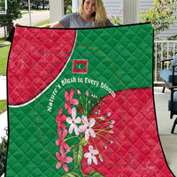 Maldives Floral Bloom Quilt with Tropical Island Blossoms and National Flag Design