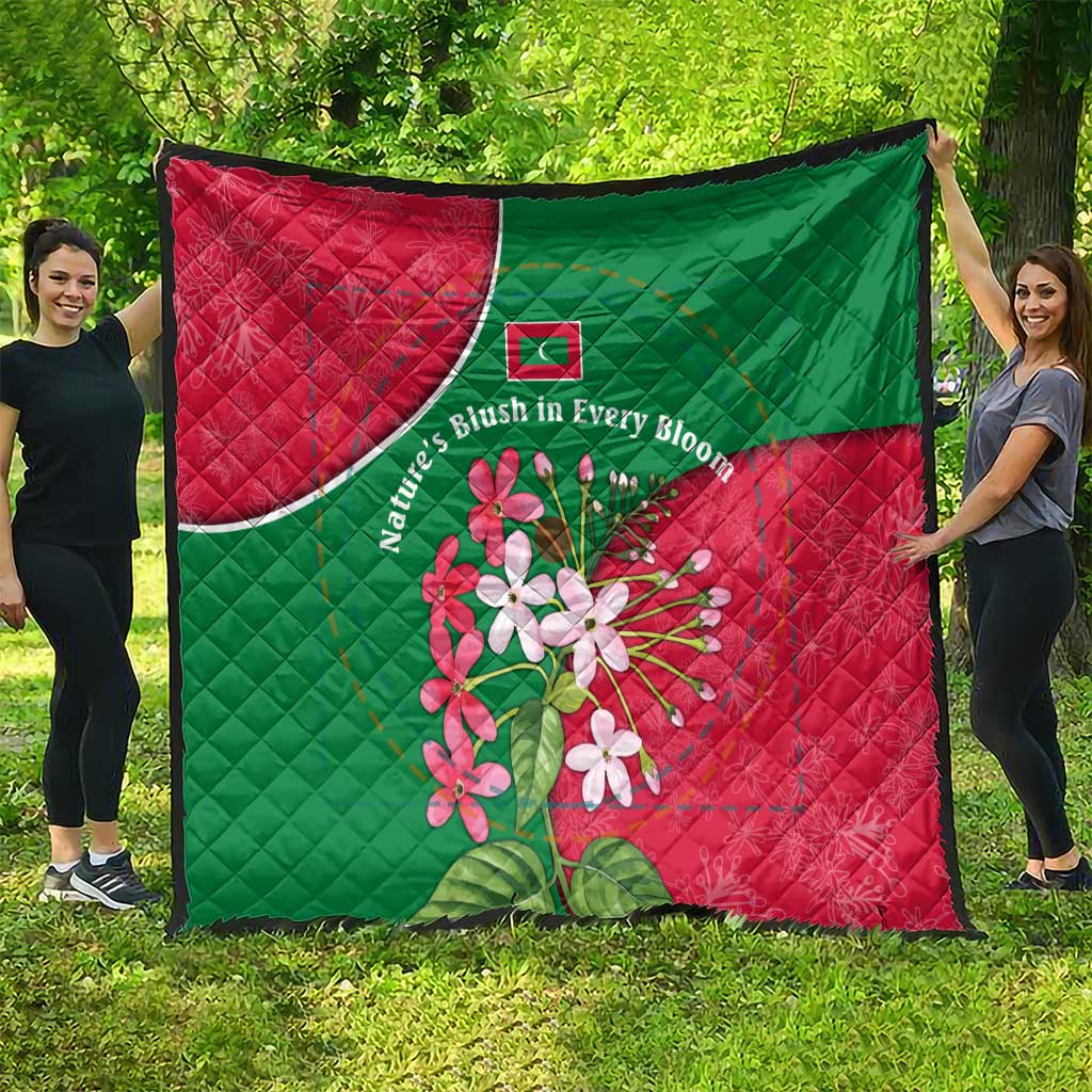 Maldives Floral Bloom Quilt with Tropical Island Blossoms and National Flag Design