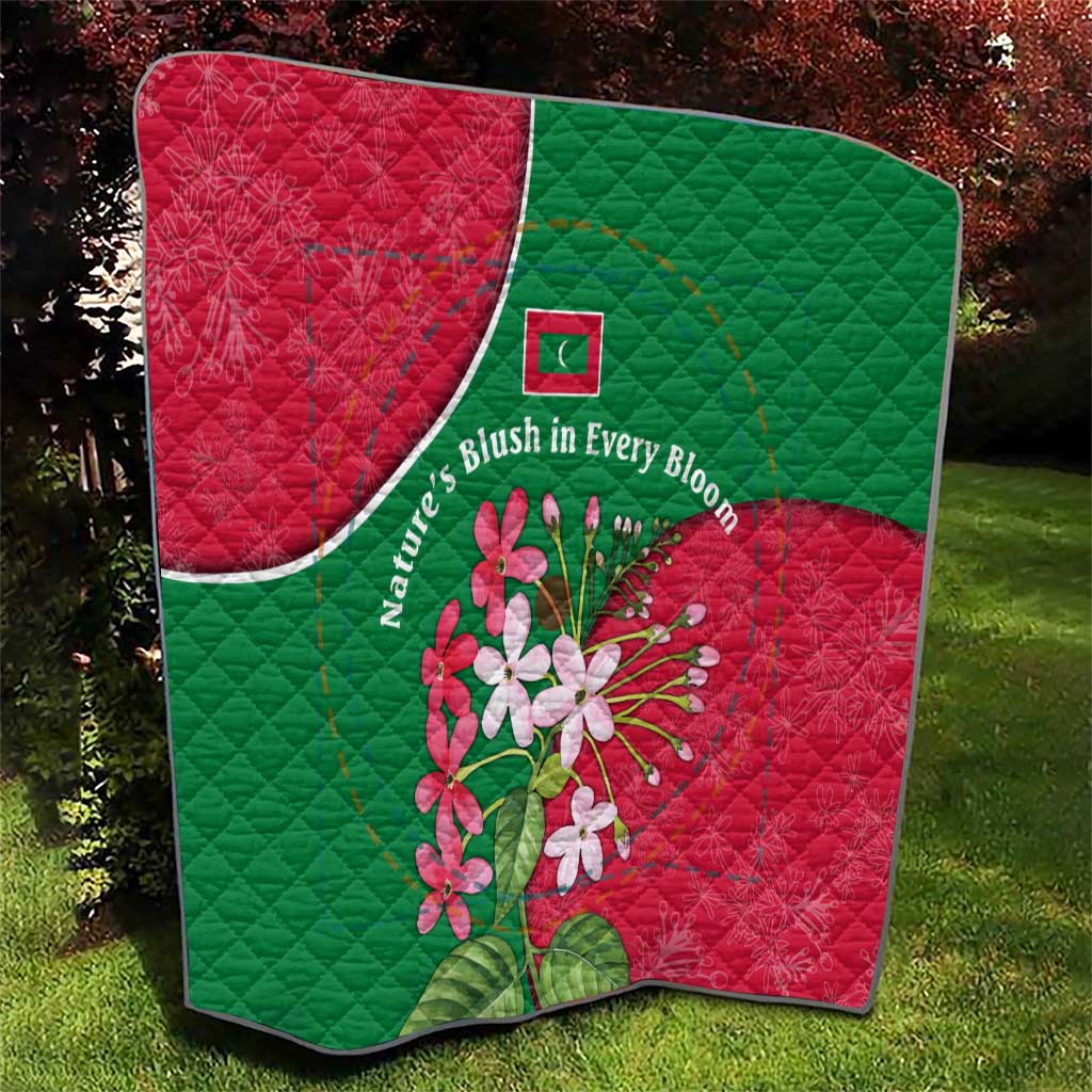 Maldives Floral Bloom Quilt with Tropical Island Blossoms and National Flag Design