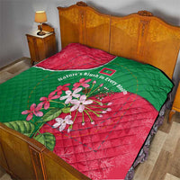 Maldives Floral Bloom Quilt with Tropical Island Blossoms and National Flag Design