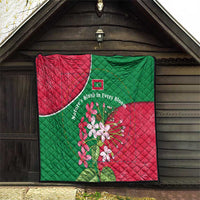 Maldives Floral Bloom Quilt with Tropical Island Blossoms and National Flag Design