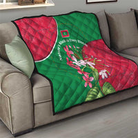 Maldives Floral Bloom Quilt with Tropical Island Blossoms and National Flag Design