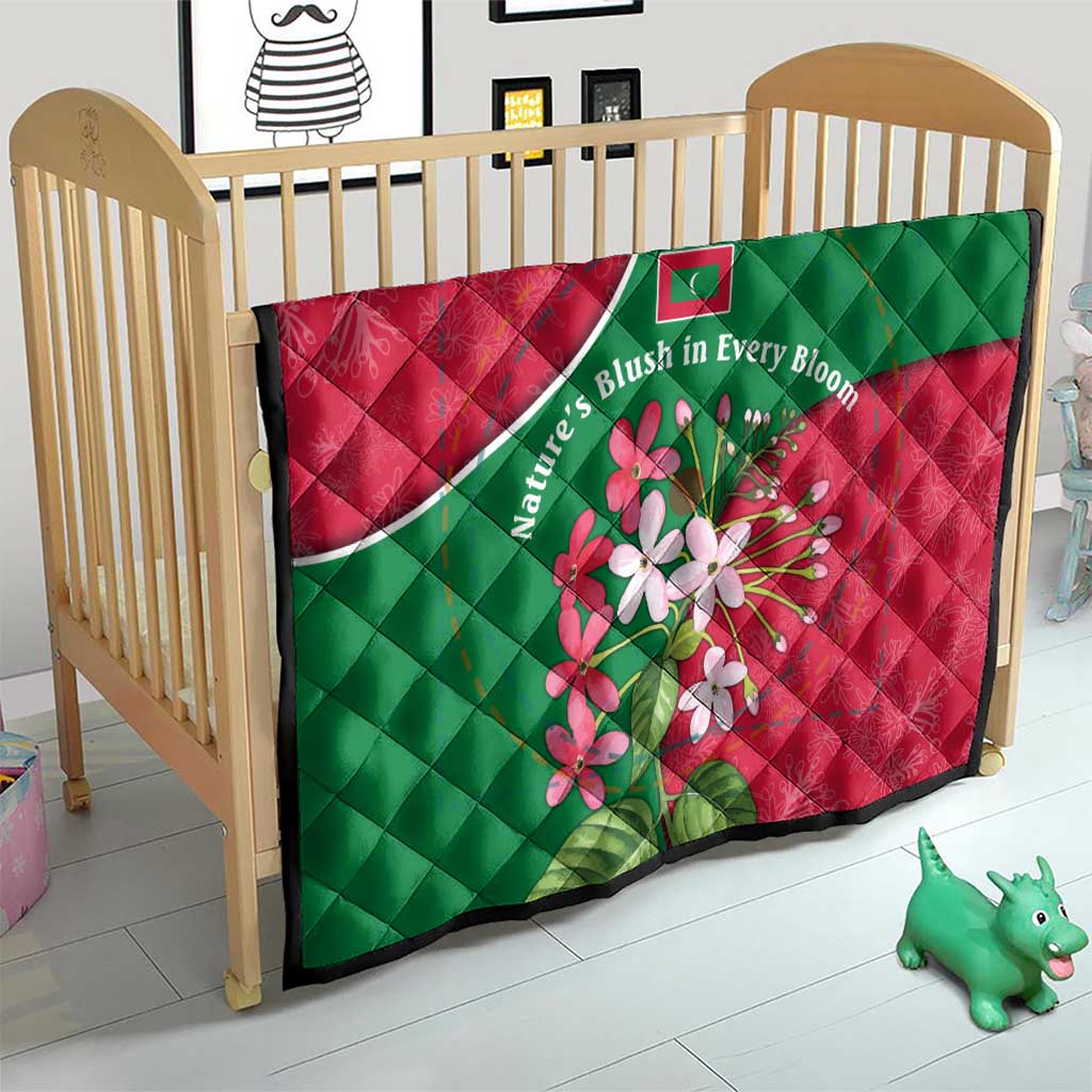 Maldives Floral Bloom Quilt with Tropical Island Blossoms and National Flag Design