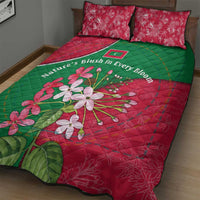 Maldives Floral Bloom Quilt Bed Set with Tropical Island Blossoms and National Flag Design