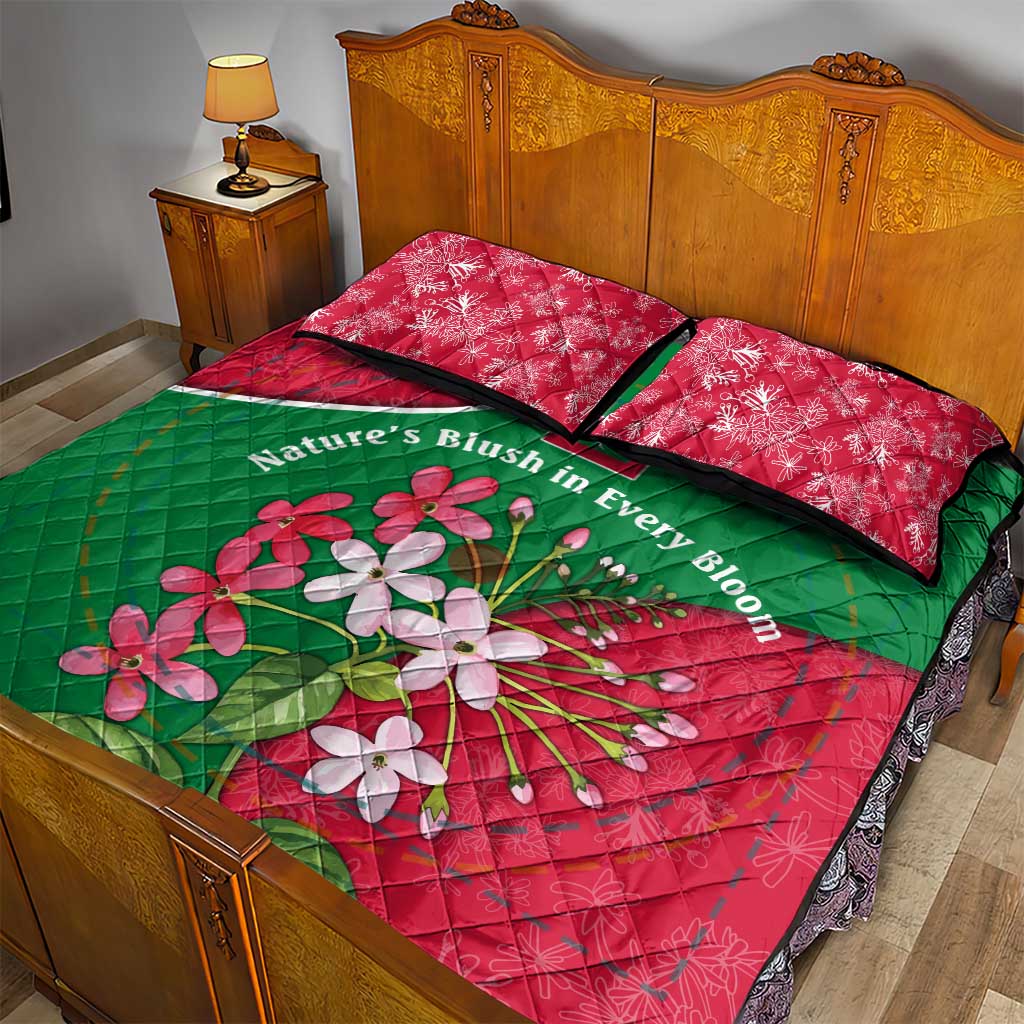 Maldives Floral Bloom Quilt Bed Set with Tropical Island Blossoms and National Flag Design
