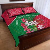 Maldives Floral Bloom Quilt Bed Set with Tropical Island Blossoms and National Flag Design
