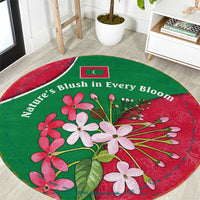 Maldives Floral Bloom Round Carpet with Tropical Island Blossoms and National Flag Design