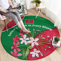 Maldives Floral Bloom Round Carpet with Tropical Island Blossoms and National Flag Design
