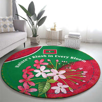 Maldives Floral Bloom Round Carpet with Tropical Island Blossoms and National Flag Design