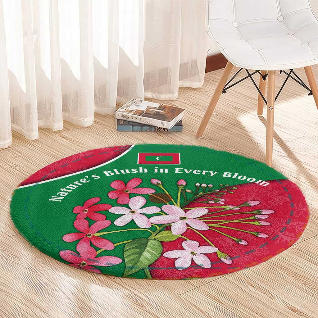 Maldives Floral Bloom Round Carpet with Tropical Island Blossoms and National Flag Design