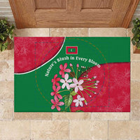Maldives Floral Bloom Rubber Doormat with Tropical Island Blossoms and National Flag Design
