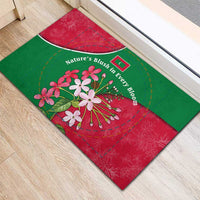 Maldives Floral Bloom Rubber Doormat with Tropical Island Blossoms and National Flag Design
