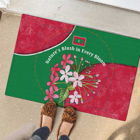 Maldives Floral Bloom Rubber Doormat with Tropical Island Blossoms and National Flag Design