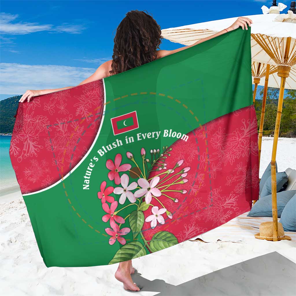 Maldives Floral Bloom Sarong with Tropical Island Blossoms and National Flag Design