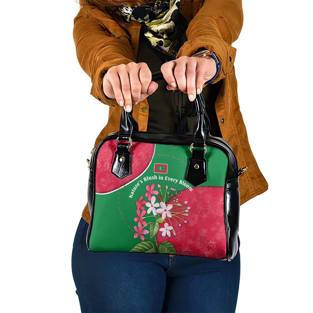 Maldives Floral Bloom Shoulder Handbag with Tropical Island Blossoms and National Flag Design