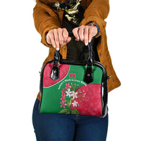 Maldives Floral Bloom Shoulder Handbag with Tropical Island Blossoms and National Flag Design