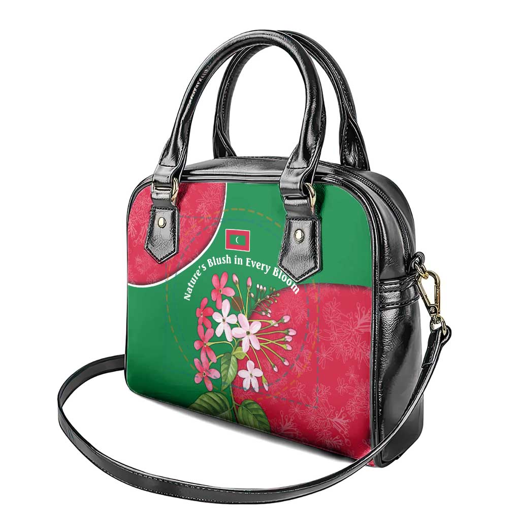 Maldives Floral Bloom Shoulder Handbag with Tropical Island Blossoms and National Flag Design