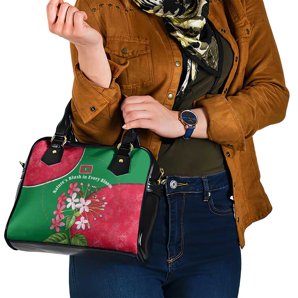 Maldives Floral Bloom Shoulder Handbag with Tropical Island Blossoms and National Flag Design