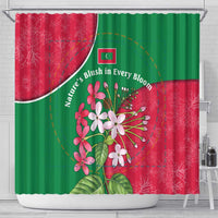 Maldives Floral Bloom Shower Curtain with Tropical Island Blossoms and National Flag Design