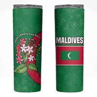 Maldives Floral Bloom Skinny Tumbler with Tropical Island Blossoms and National Flag Design