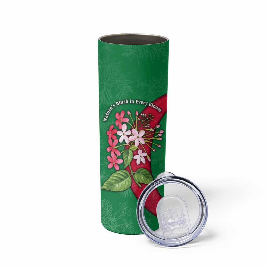 Maldives Floral Bloom Skinny Tumbler with Tropical Island Blossoms and National Flag Design