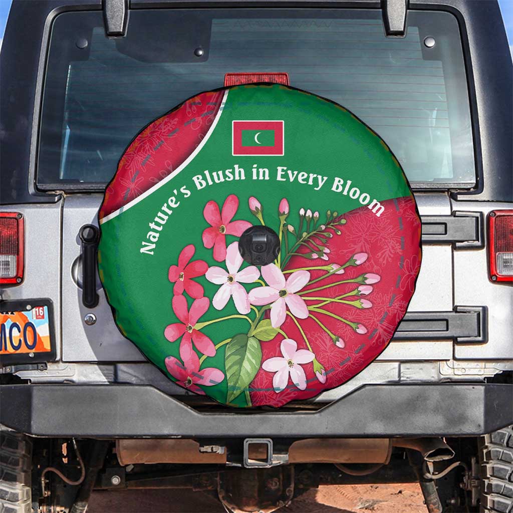Maldives Floral Bloom Spare Tire Cover with Tropical Island Blossoms and National Flag Design