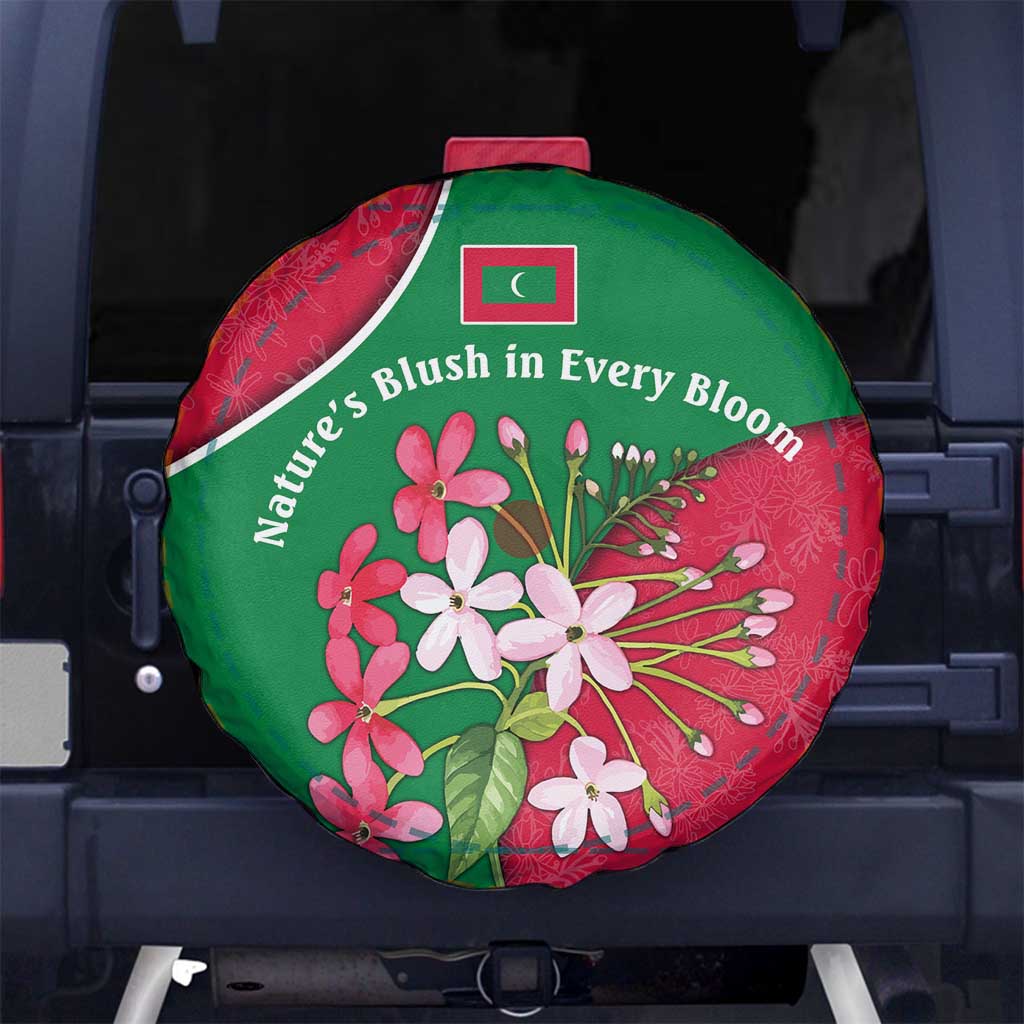 Maldives Floral Bloom Spare Tire Cover with Tropical Island Blossoms and National Flag Design