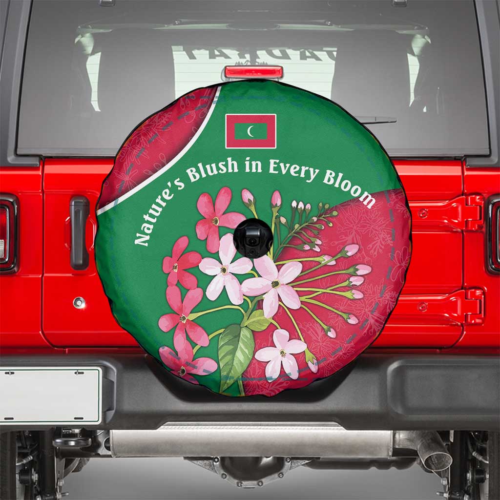 Maldives Floral Bloom Spare Tire Cover with Tropical Island Blossoms and National Flag Design