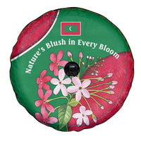 Maldives Floral Bloom Spare Tire Cover with Tropical Island Blossoms and National Flag Design