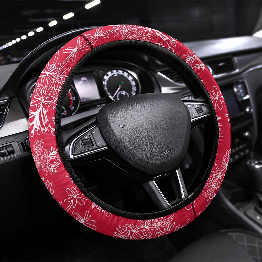 Maldives Floral Bloom Steering Wheel Cover with Tropical Island Blossoms and National Flag Design