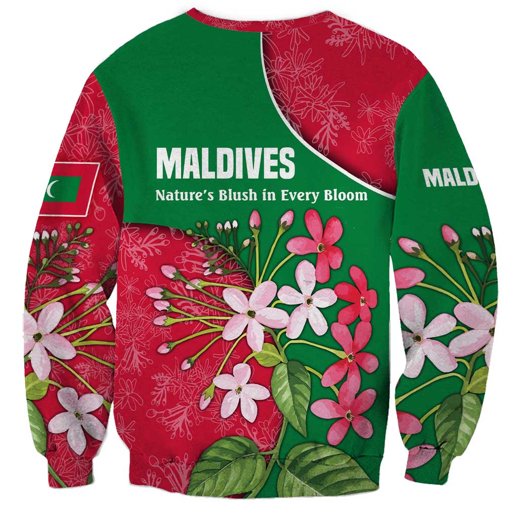 Maldives Floral Bloom Sweatshirt with Tropical Island Blossoms and National Flag Design