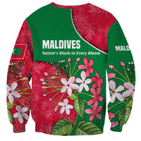 Maldives Floral Bloom Sweatshirt with Tropical Island Blossoms and National Flag Design