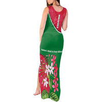 Maldives Floral Bloom Tank Maxi Dress with Tropical Island Blossoms and National Flag Design