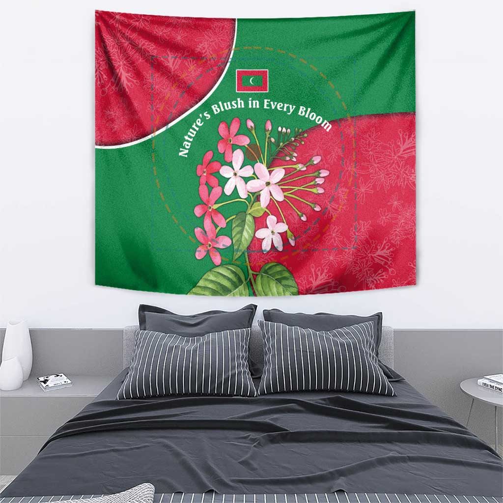 Maldives Floral Bloom Tapestry with Tropical Island Blossoms and National Flag Design