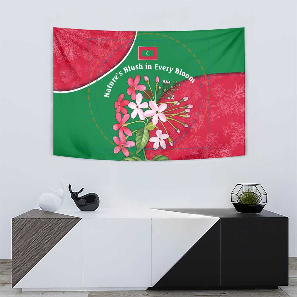 Maldives Floral Bloom Tapestry with Tropical Island Blossoms and National Flag Design