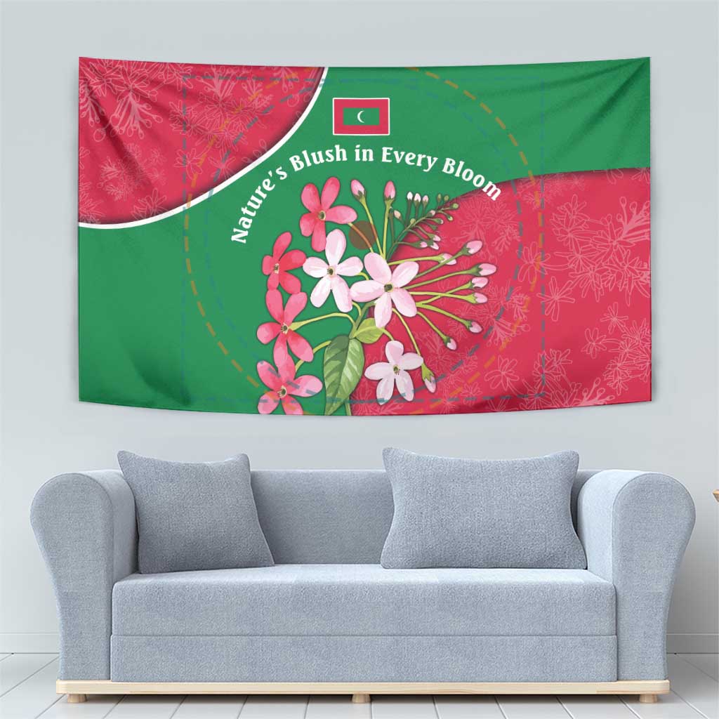 Maldives Floral Bloom Tapestry with Tropical Island Blossoms and National Flag Design