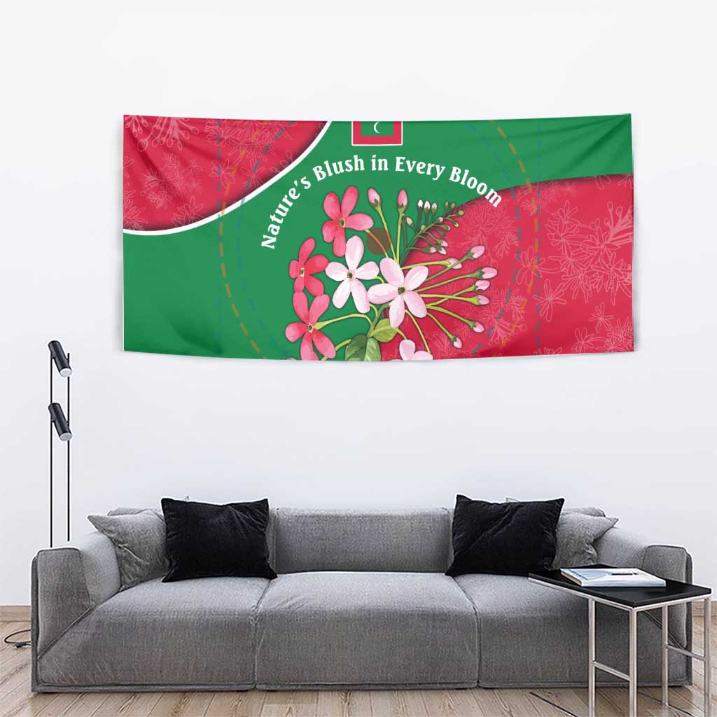 Maldives Floral Bloom Tapestry with Tropical Island Blossoms and National Flag Design