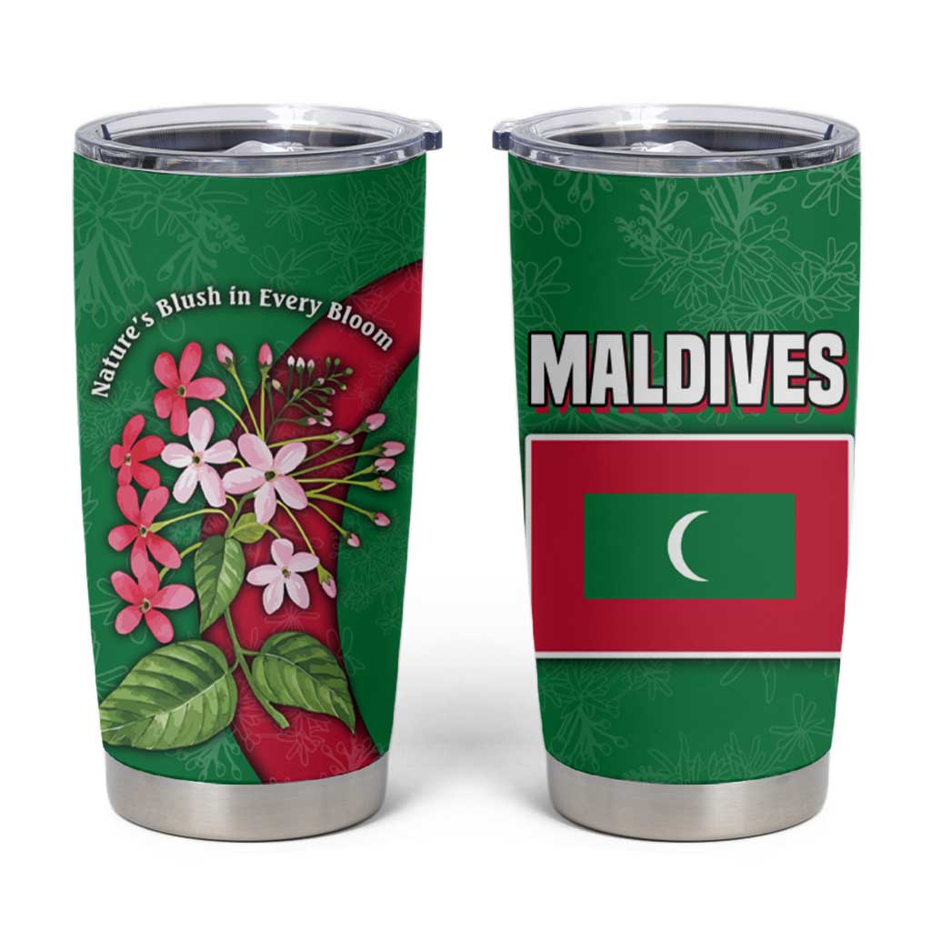 Maldives Floral Bloom Tumbler Cup with Tropical Island Blossoms and National Flag Design