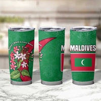 Maldives Floral Bloom Tumbler Cup with Tropical Island Blossoms and National Flag Design