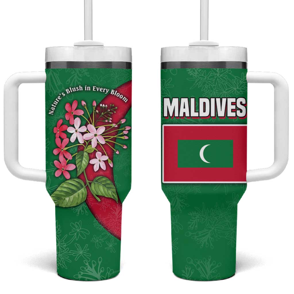 Maldives Floral Bloom Tumbler With Handle with Tropical Island Blossoms and National Flag Design