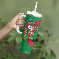 Maldives Floral Bloom Tumbler With Handle with Tropical Island Blossoms and National Flag Design