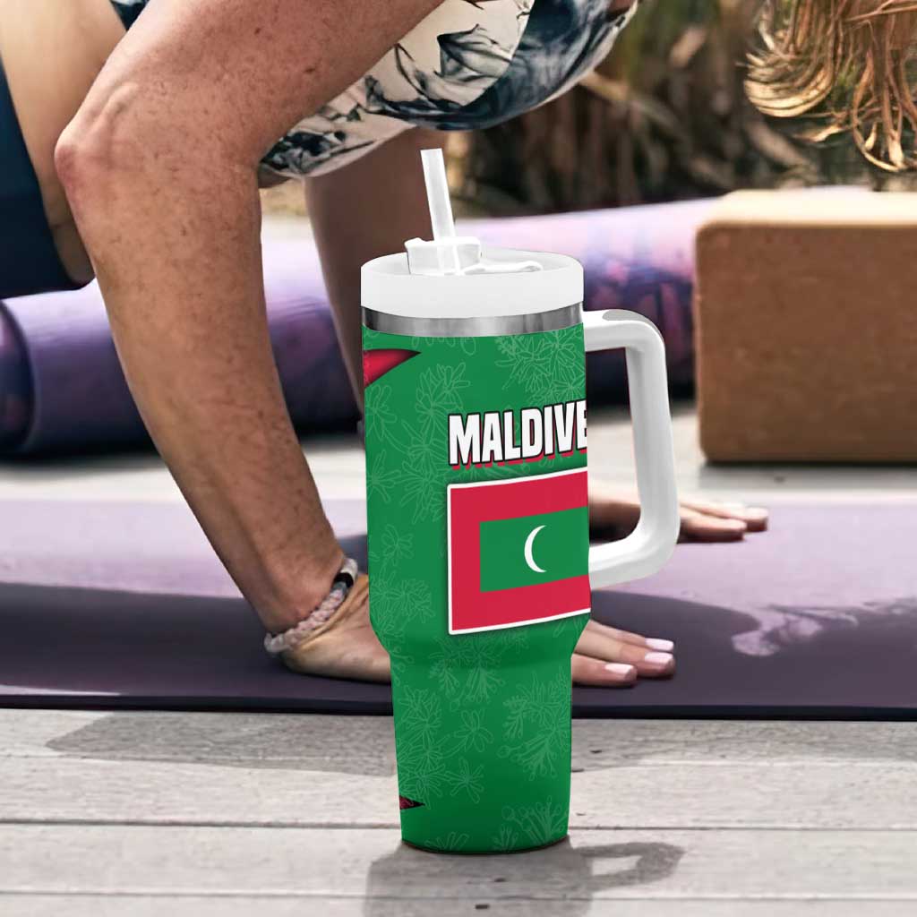Maldives Floral Bloom Tumbler With Handle with Tropical Island Blossoms and National Flag Design