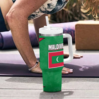 Maldives Floral Bloom Tumbler With Handle with Tropical Island Blossoms and National Flag Design