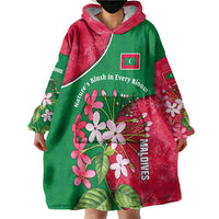 Maldives Floral Bloom Wearable Blanket Hoodie with Tropical Island Blossoms and National Flag Design