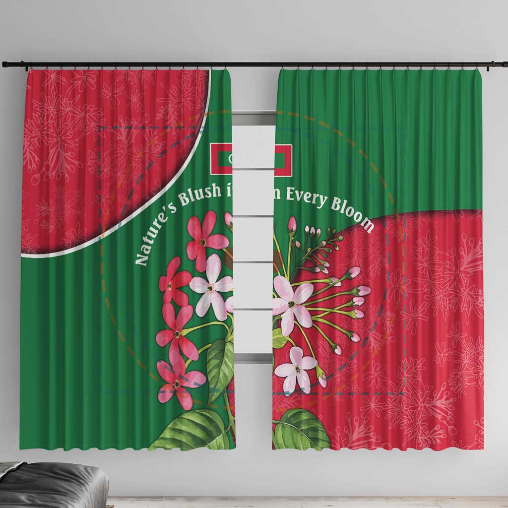 Maldives Floral Bloom Window Curtain with Tropical Island Blossoms and National Flag Design