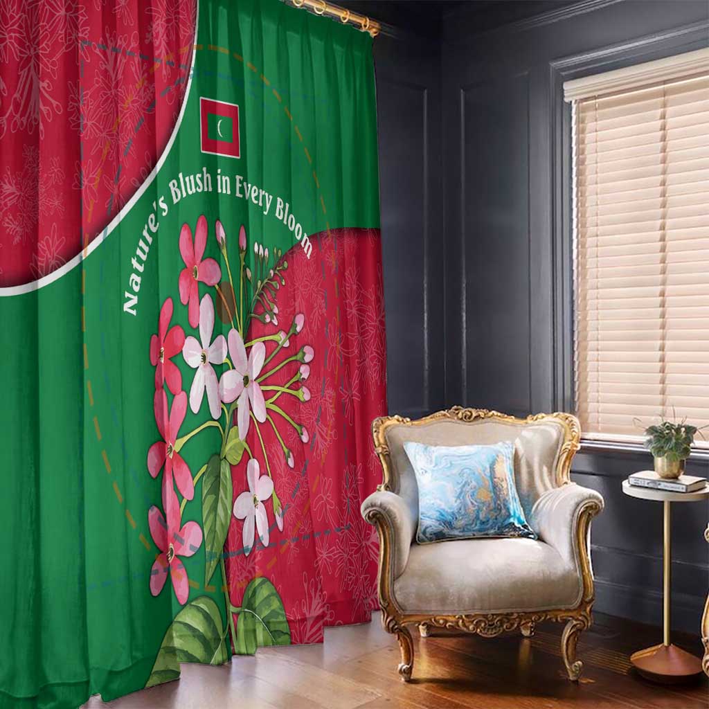 Maldives Floral Bloom Window Curtain with Tropical Island Blossoms and National Flag Design